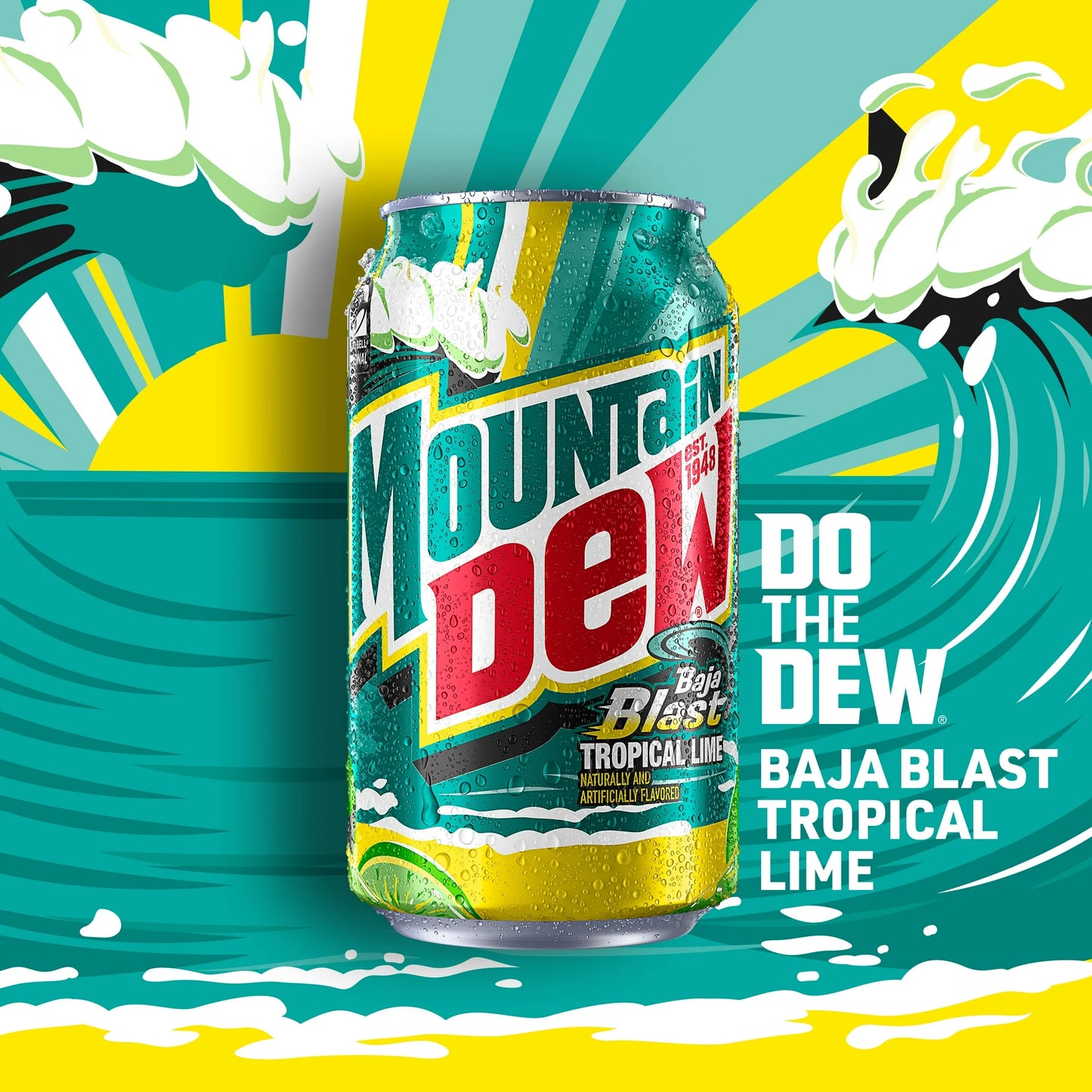 Mountain Dew Baja Blast Tropical Lime Soda Pop, 12 oz