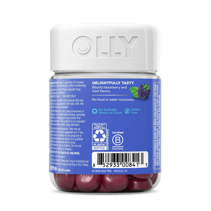 OLLY Extra Strength Sleep Gummy Supplement, 5mg Melatonin, Sleep Aid, Blackberry Flavor, 50 Ct