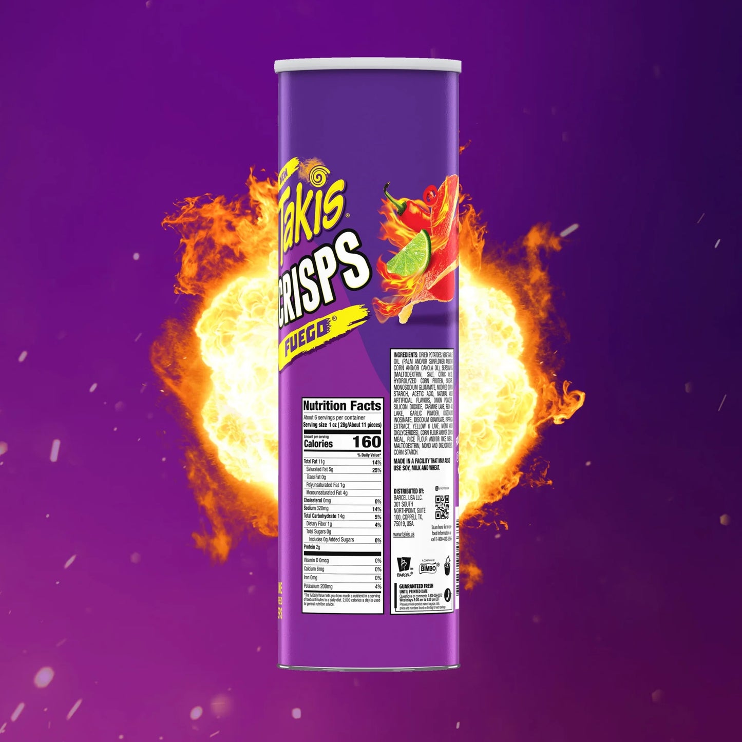 Takis Fuego Crisps 5.5 oz Sharing Size Can, Hot Chili Pepper & Lime Potato Crisps
