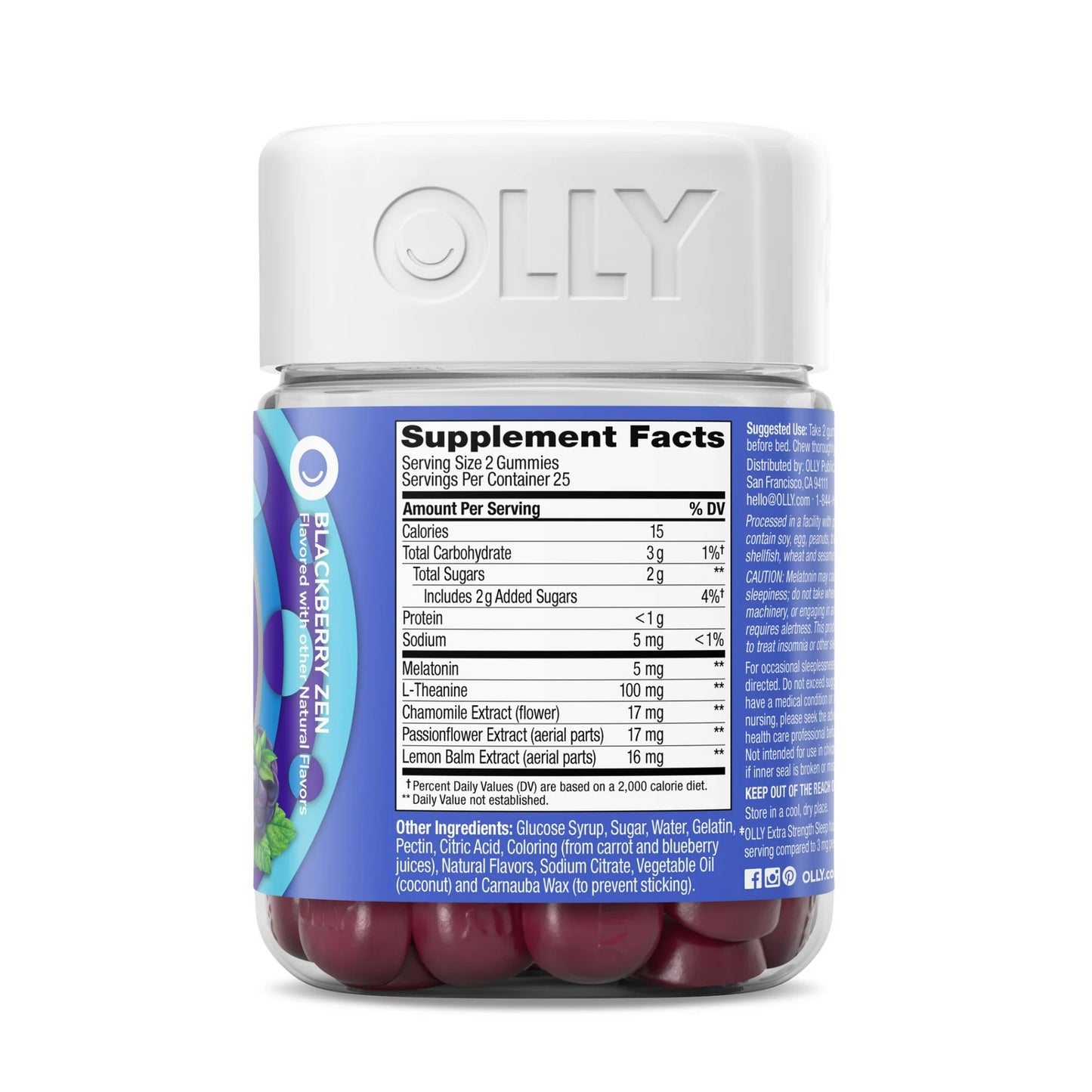 OLLY Extra Strength Sleep Gummy Supplement, 5mg Melatonin, Sleep Aid, Blackberry Flavor, 50 Ct